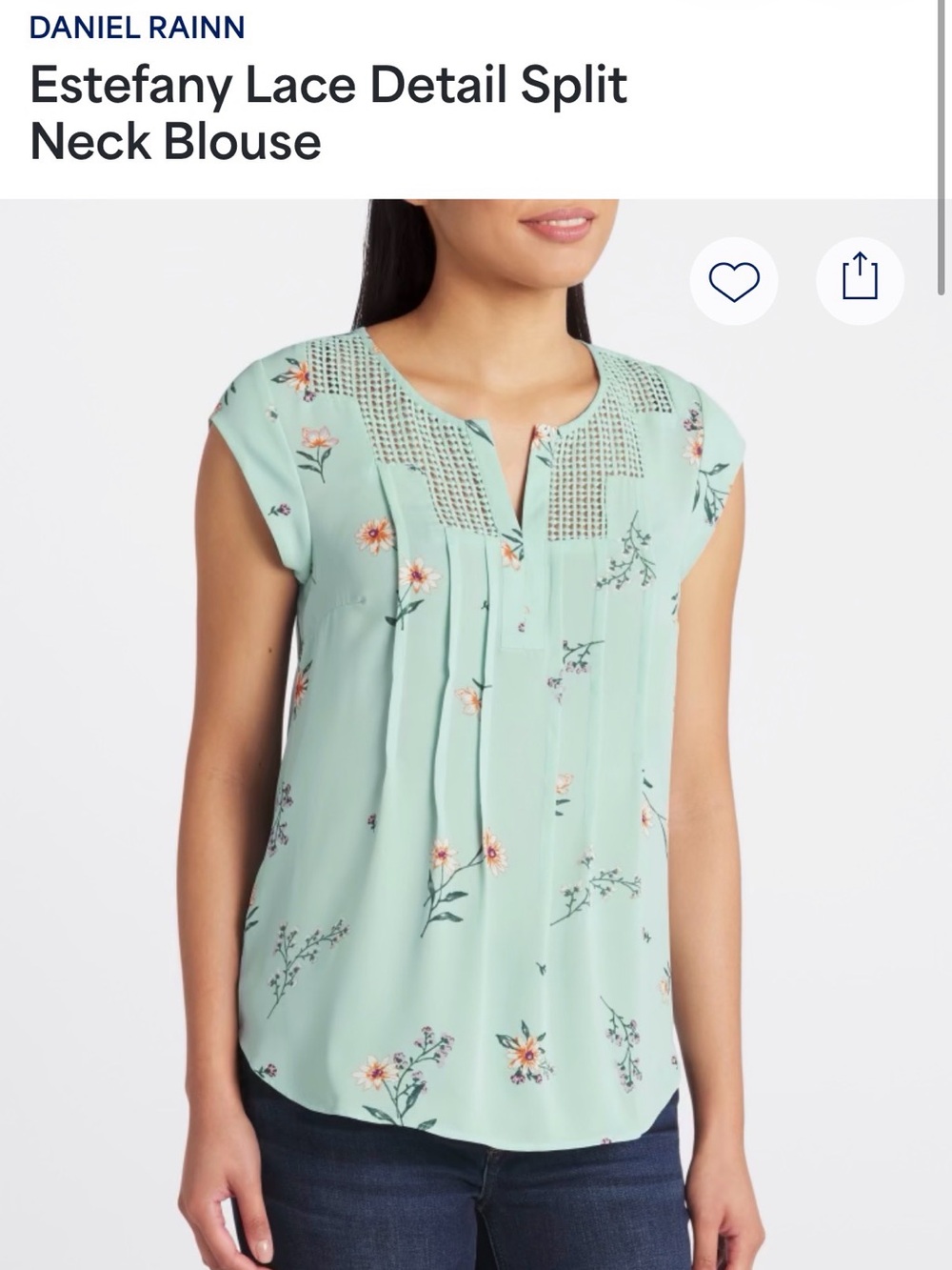 Daniel Rainn Mint Floral Lace Yoke Split Neck Blouse